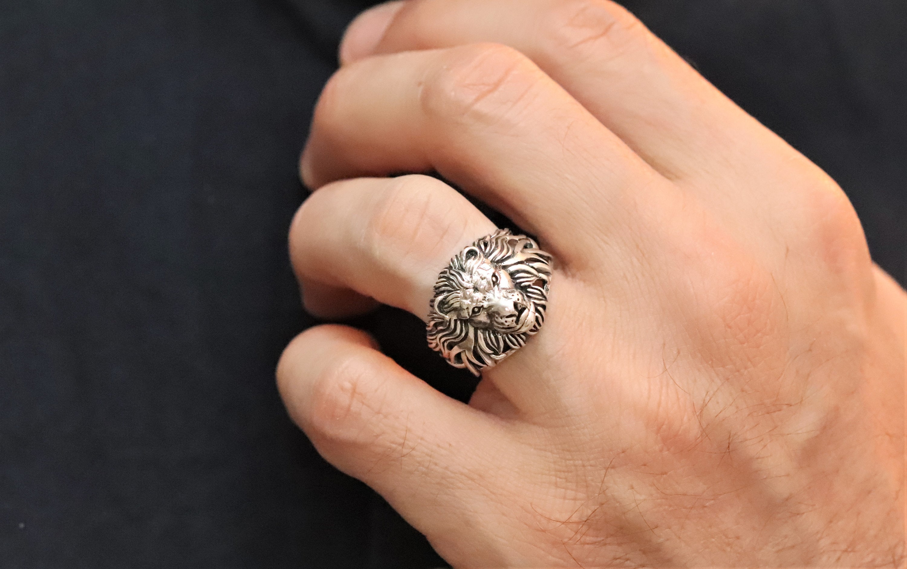 Lion face ring in silver sale