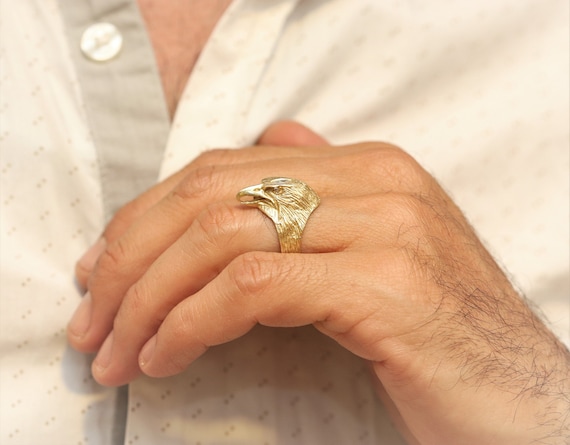 Anillo de cabeza de aguila de oro de 14K para hombres anillo de oro macizo brutal unico anillo nativo americano anillo de bodas de diamantes para hombre regalo de aniversario Etsy