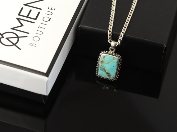 Sterling Silver Square Green Turquoise Pendant Sterling Silver Square Green Turquoise Pendant
