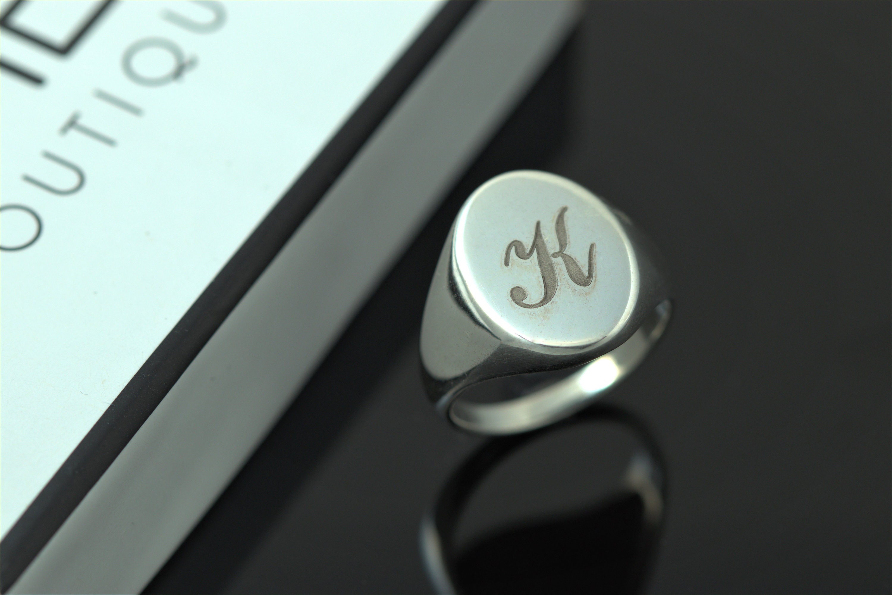 Sterling Silver Oval Signet Ring for Women, Wide Oval