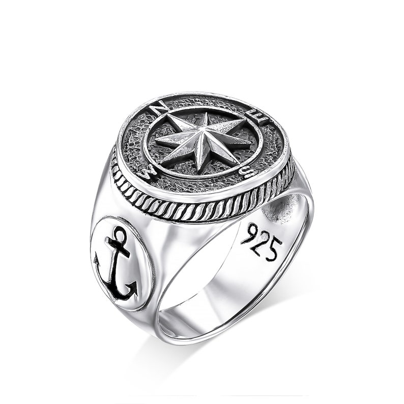 Compass Rose Ring Mens Ring Silver Compass Etsy