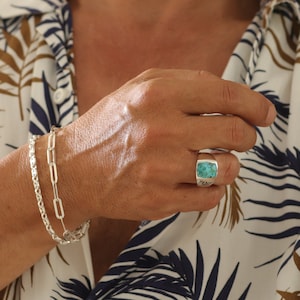 Men Wide Silver Genuine Turquoise Ring, Large Sterling Silver Turquoise Stone Ring, Navajo Bohemian Ring, Hippie Hipster Ring, Gift for Men