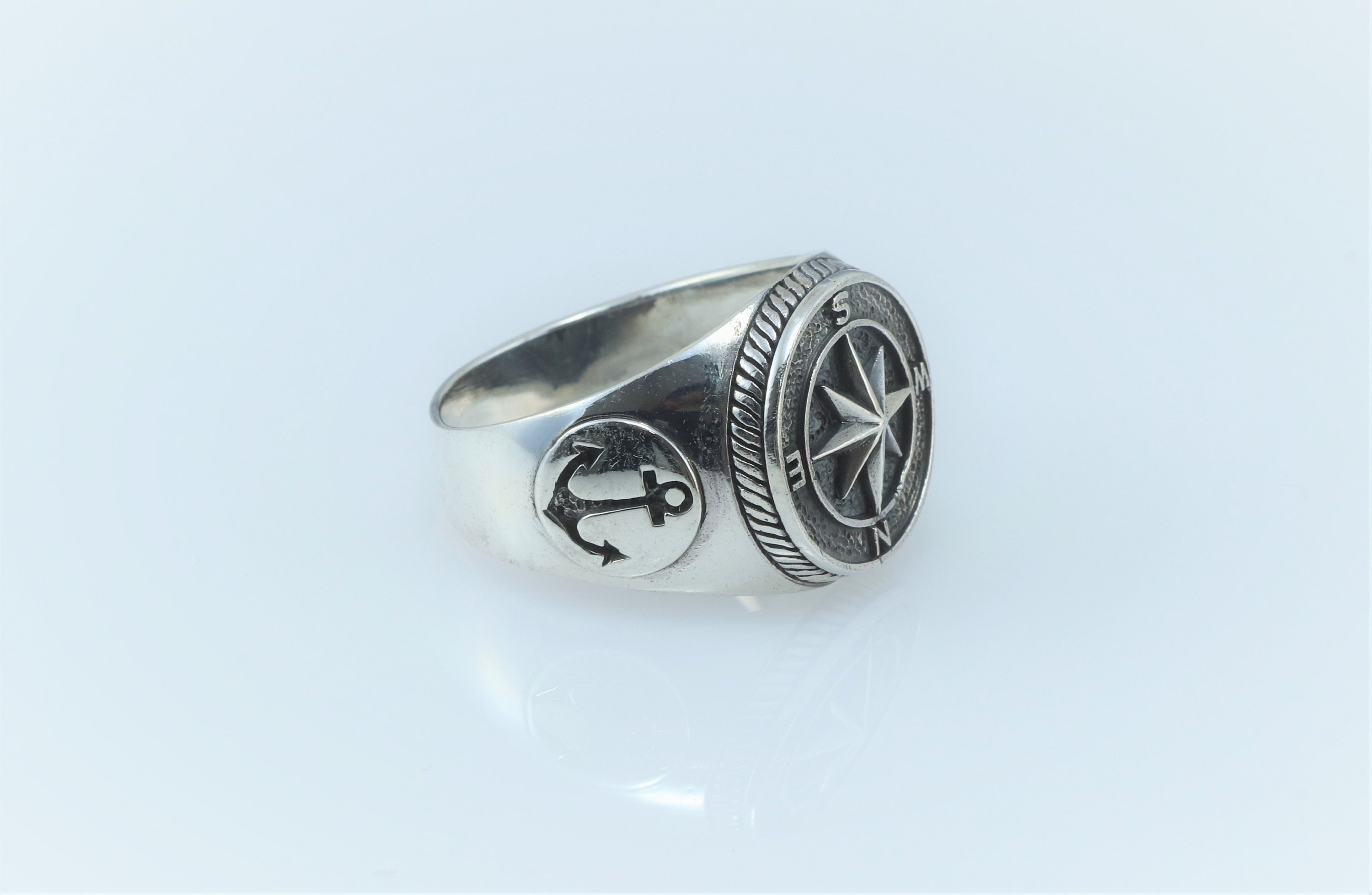 Compass Rose Ring Mens Ring Silver Compass Etsy