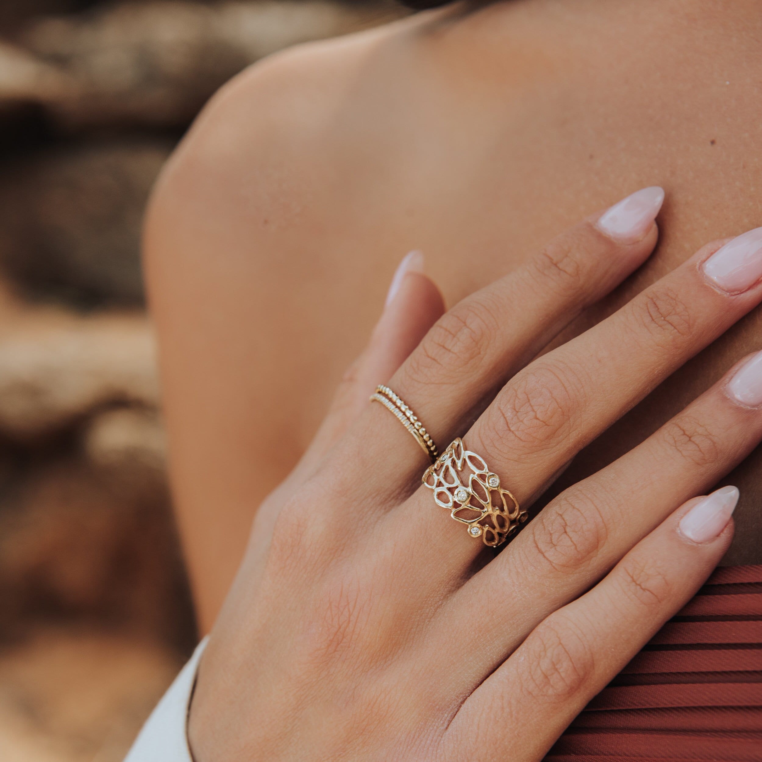 Bague en filigrane d'or 14K avec de minuscules diamants - Etsy Canada