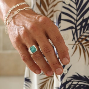 Echte turkoois 925-zilveren ring, brede sterlingzilveren ring voor mannen, man Boho Hippie Navajo-ring