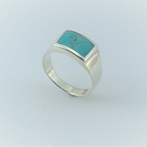 Wide Men&#39;s Genuine Turquoise Sterling Silver Ring, Large Turquoise Stone Ring, Feroza Stone Ring, Gift for Him