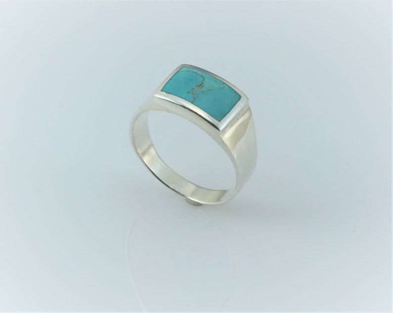 Genuine Rectangle Turquoise Ring, Vintage Sterling Silver Ring, Turquoise Stone Ring, Boho Ring, Real Feroza Stone Ring, Mens Navajo Ring image 2
