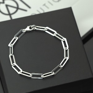 925 Sterling Silver Paper Clip Links Chain Bracelet, Trendy Simple Everyday Bracelet, Solid Silver Bracelet