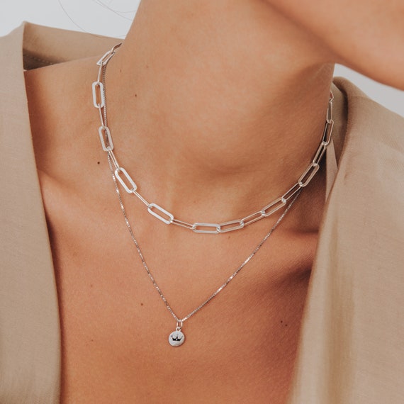 Small Rectangular Chain Necklace | 925 Sterling Silver 20