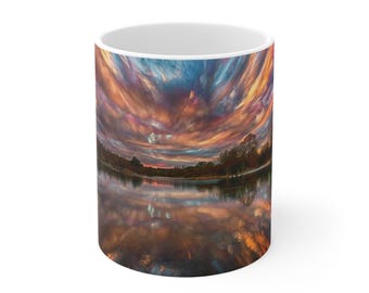 Sunset Sky Over Lake Mug | Dramatic Cloud Reflection
