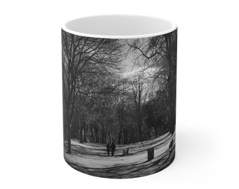 Black and White Winter Park Scene Mug |  Tree Lined Path Photograph