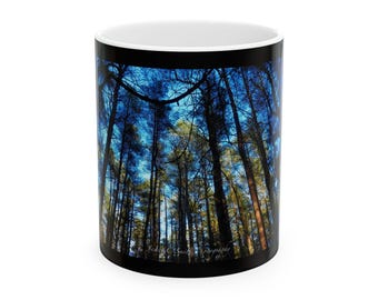 Forest Canopy Photo Mug | Blue Sky Tree Silhouette Ceramic Mug