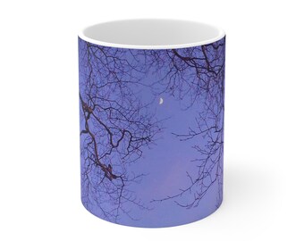 Moonlit Tree Branches Mug | Twilight Sky Crescent Moon