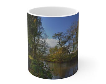 Autumn Woodland River Mug | Scenic Fall Forest Landscape Ceramic Mug Avon Scotland