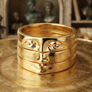 Stackable Face Ring Set, 3 Piece Sculptural Ring, Abstract Face Ring, Statement Ring, Adjustable Silver Ring, Modern Art Jewelry