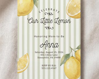 Zitrone-Babypartyeinladung: Aquarell Zitrusfrüchte Mom-to-Be einladen (digitaler Download)