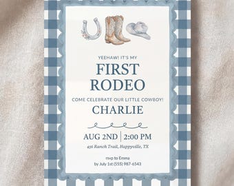 Erste Rodeo Geburtstagseinladung: Bearbeitbares Cowboy Western-Thema (Digitaler Download)