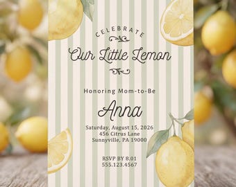 Zitrone-Babypartyeinladung: Aquarell Zitrusfrüchte Mom-to-Be einladen (digitaler Download)