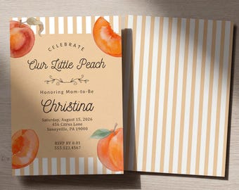 Pfirsich Babypartyeinladung: Aquarell Zitrusfrucht Vorlage (Canva)