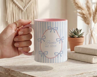 Auntie Mug Personalized Gift For Her Pregnancy Announcement Sister New Aunt Customized Mug Cup Striped Blue Pink