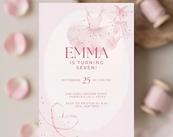Pink Ballerina Birthday Invitation: Editable Ballet Party Template (Digital Download)