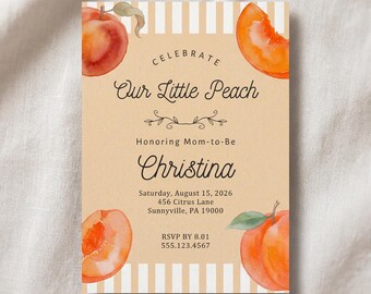 Peach Spring Summer Baby Shower Invitation: Watercolor Citrus Theme (Digital Download Template)