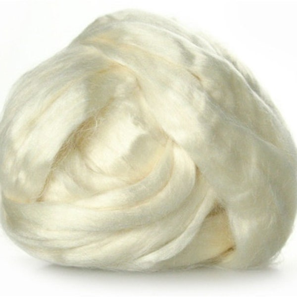 1 Oz Silky White Bamboo Roving Fiber Top for spinning, blending, and more