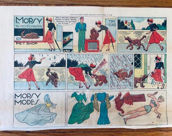 Vintage 1940s Mopsy Color Sunday Comic Half Page Golden Age GGA w/ Paper Dolls