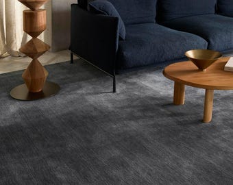 Handmade Plain Denim Rug 5x8 6x9 Mid Century Inspired Dusty Blue Edition Rug for Living Room Bedroom Nursery Room Home Decor