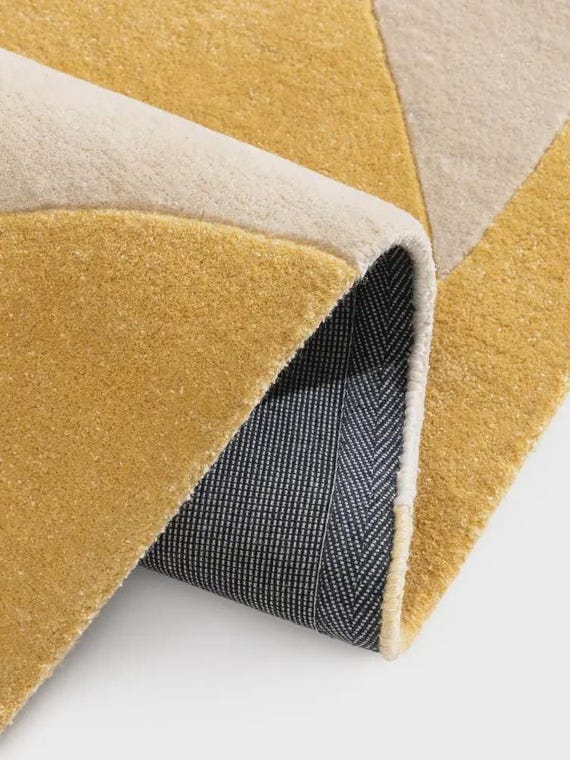Abstract Sunburst Rug, Modern Geometric Area Rug, Mustard Yellow Beige Carpet, Mid Century Living Room Decor, Minimalist Bedroom Floor Rug