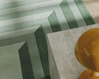 Modern Bohemian Green Retro Rug 5x8 6x9 Hand Tufted Abstract Maze Plush Area Rug for Living Space Bedroom Nursery Room