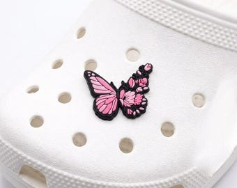 Schoenbedel roze bloemen vlinder, schattige vlinder klompspeld, lente botanische pvc-schoendecoratie, natuuraccessoire cadeau voor vrouwen meisjes