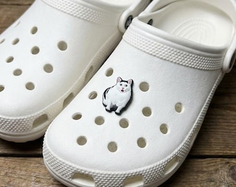 Huh Cat Meme Shoe Charm, Funny Confused Cat Clog Accessory, Viral Internet Meme PVC Croc Decoration, Gen Z Humor Gift, White Cat Shoe Pin