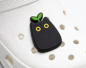 Sprout Black Cat Shoe Charm | Cute Plant Kitten Clog Accessories | Kawaii 3D PVC Animal Shoe Decoration | Plant Mom Cat Lover Gift