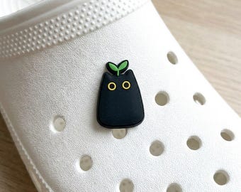 Sprout Black Cat Shoe Charm | Cute Plant Kitten Clog Accessories | Kawaii 3D PVC Animal Shoe Decoration | Plant Mom Cat Lover Gift