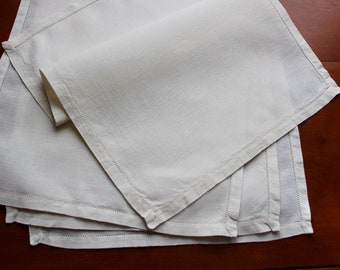 Vintage Linen Placemats 4 Four Off-White Heavy Hemstitching Simple Plain Everyday