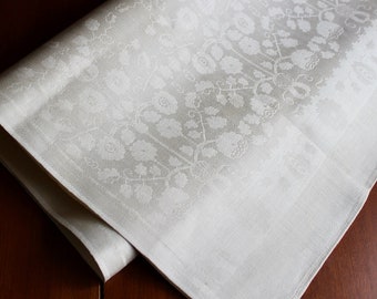 Vintage Linen Towel Damask Off White Runner Soviet Unused Understated Art Deco Nouveau Tags Dresser Scarf