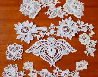 Vintage Lace Appliqué Ivory White Mixed Lot Inserts Craft Collage 8 Pieces