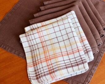 vintage Serviettes de table en lin 6 Déjeuner pique-nique Thé Taille inégalée 7 Mélange ajouré marron orange jaune crème
