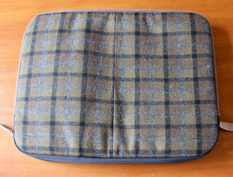 Vintage Pendleton Laptop Folio Case Folder Notebook Briefcase Wool Plaid Brown Gray Zipper image 5