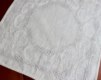 Vintage Damask Linen Napkins Six White Lunch Dinner 6 Openweave Ecru Natural Unbleached Floral