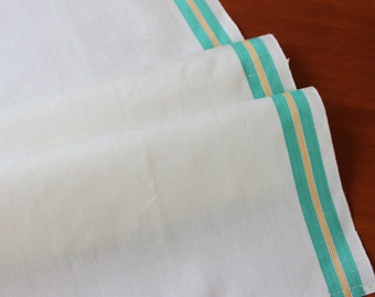 Vintage Linen Dish Towel Yellow Green Stripe Dishtowel Kitchen Unused Cotton