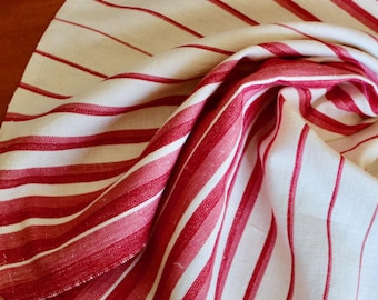 Vintage Linen Dish Towel Dishtowel Kitchen Red Pink Off White Stripe Rustic