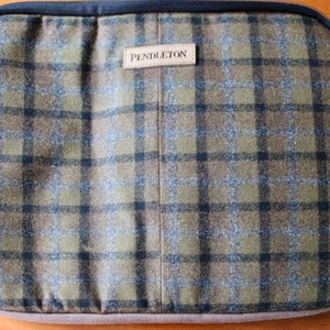 Vintage Pendleton Laptop Folio Case Folder Notebook Briefcase Wool Plaid Brown Gray Zipper image 8