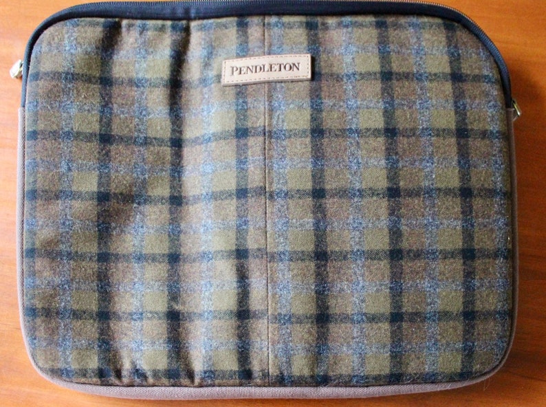 Vintage Pendleton Laptop Folio Case Folder Notebook Briefcase Wool Plaid Brown Gray Zipper image 8