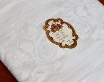 Vintage Damask Tablecloth Cotton Belgian 84 x 64 Rose Design Unused with Tag