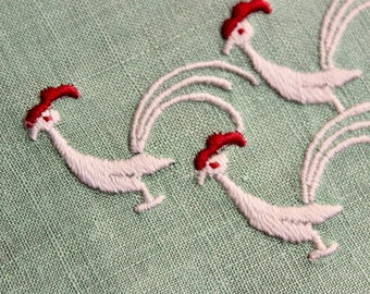 Vintage Linen Napkin Madeira Cocktail Green White Red Embroidery Birds Roadrunners Handmade Single One