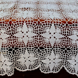 Vintage Lace Runner Crochet Hand Linen Cotton Off White Dresser Scarf Star Pattern 50 inches image 7
