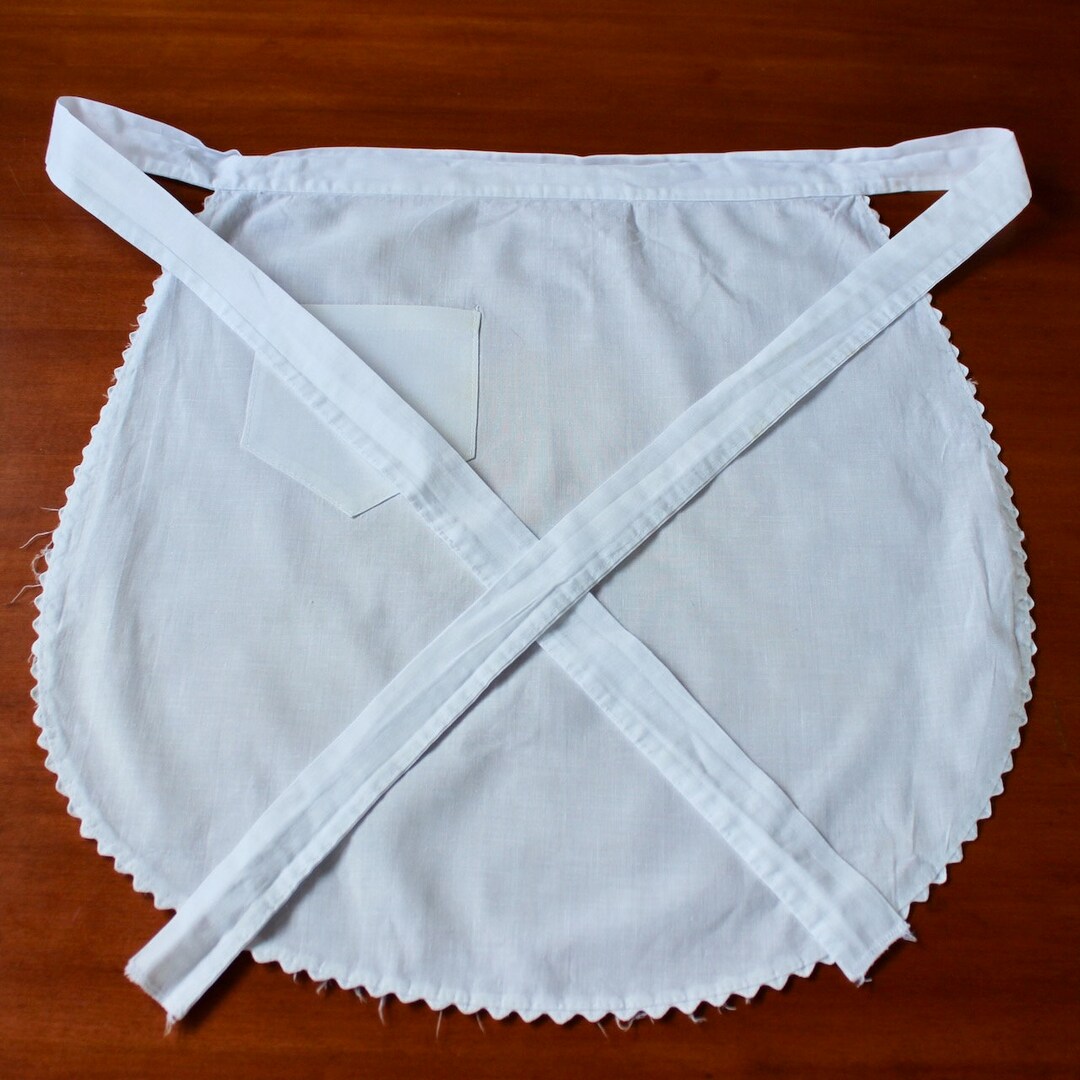 Vintage Apron White Cotton French Maid Waist Half Pocket Etsy