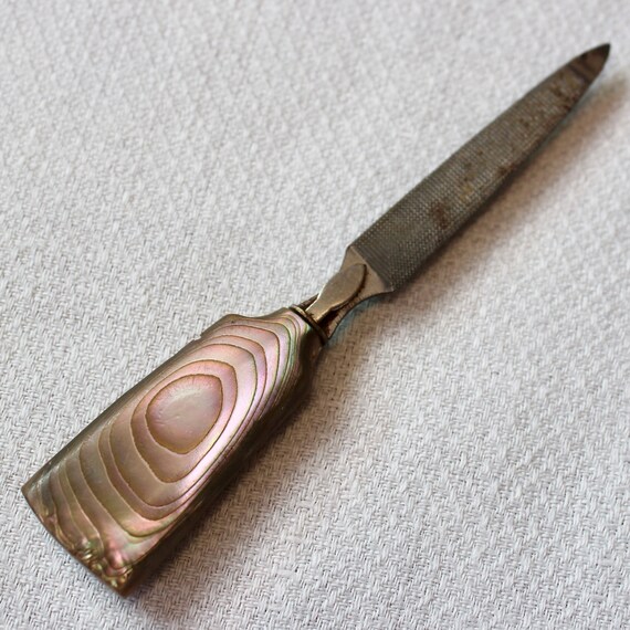 Vintage Nail File Abalone Shell Handle Metal Manicure Mother Etsy